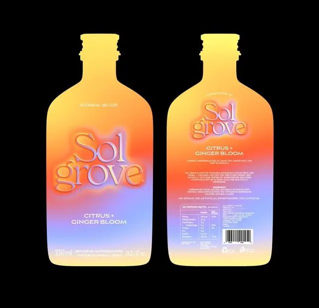Sol grove — Citrus + Ginger Bloom botanical seltzer label mockup