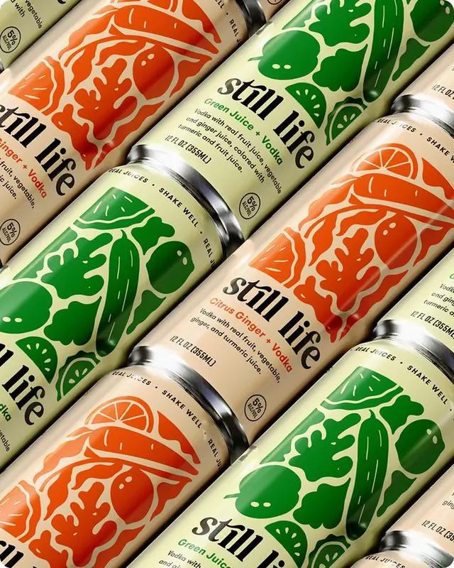 still life — canned vodka drinks packaging (Green Juice & Citrus Ginger)