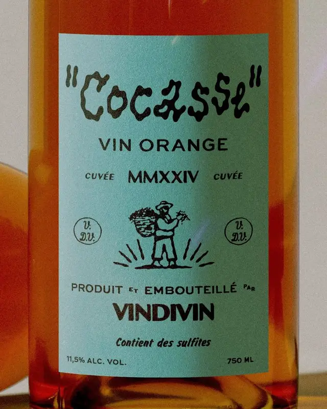VINDIVIN "Cocasse" Vin Orange — teal label, MMXXIV cuvée