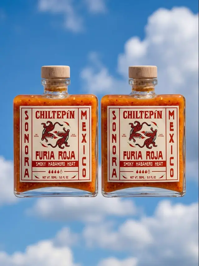 Furia Roja Chiltepín Smoky Habanero — Square Glass Bottles (Sonora, Mexico)