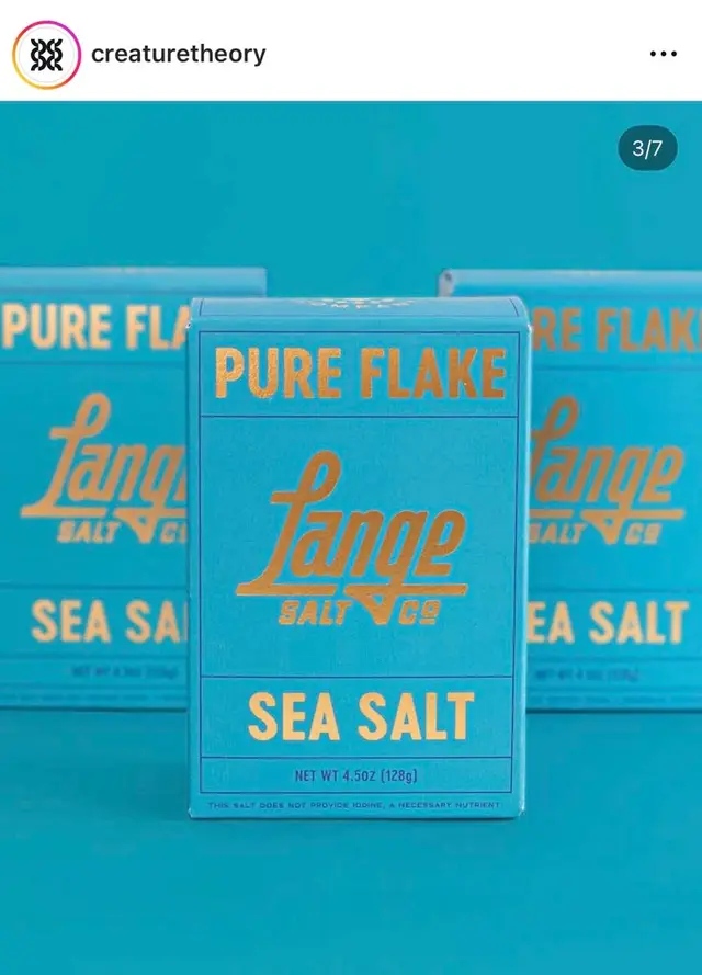 Lange Salt Co. "Pure Flake" Sea Salt — Turquoise foil-stamped packaging