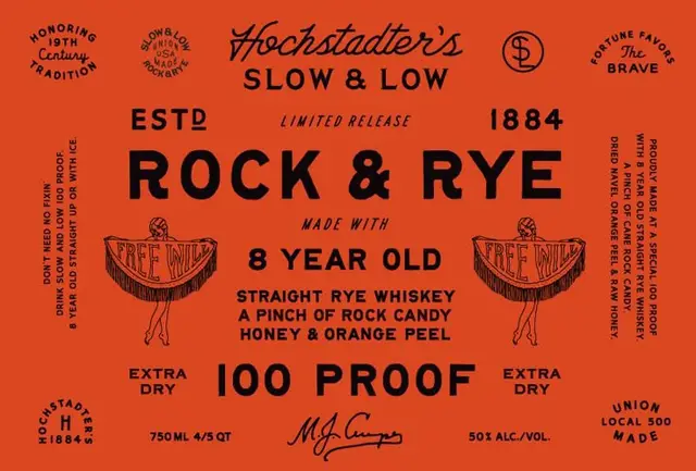 Hochstadter's Rock & Rye — orange vintage whiskey label