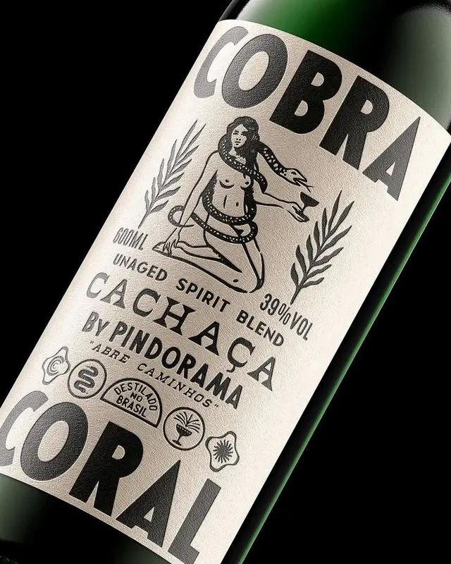 COBRA Cachaça label — PINDORAMA unaged spirit packaging