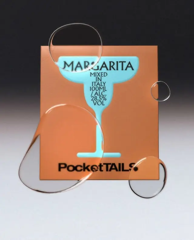 PocketTAILS Margarita 100ml packaging — turquoise glass on terracotta label
