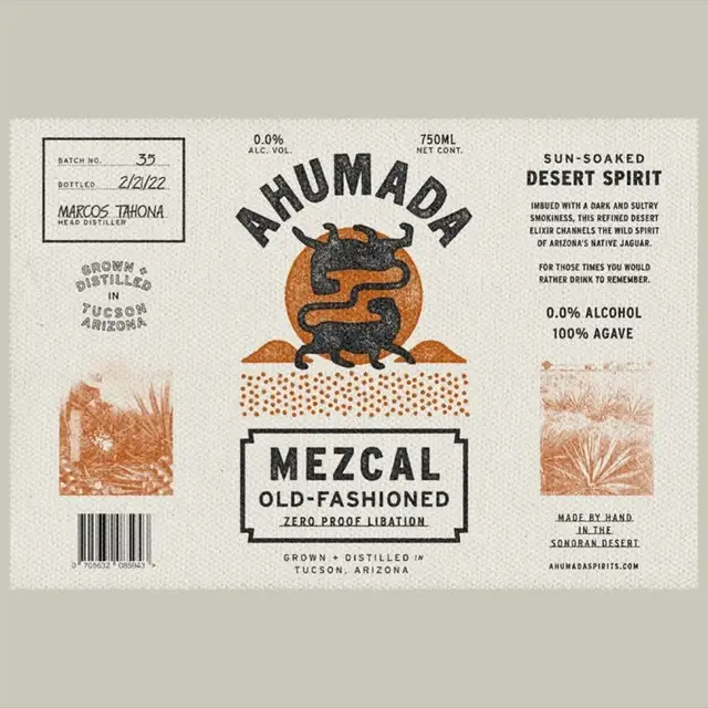 AHUMADA — Mezcal Old‑Fashioned (zero‑proof) vintage label design