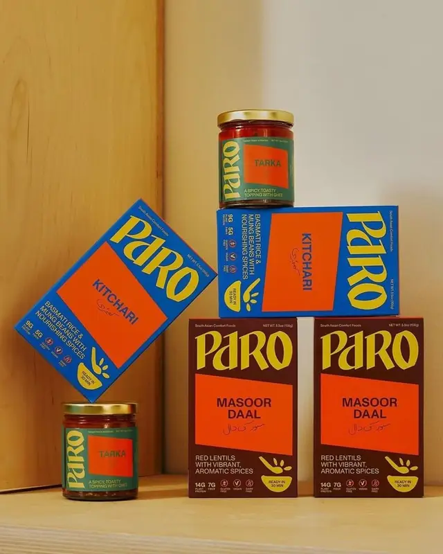 PARO Kitchari & Masoor Daal boxed meals with Tarka jars — packaging display