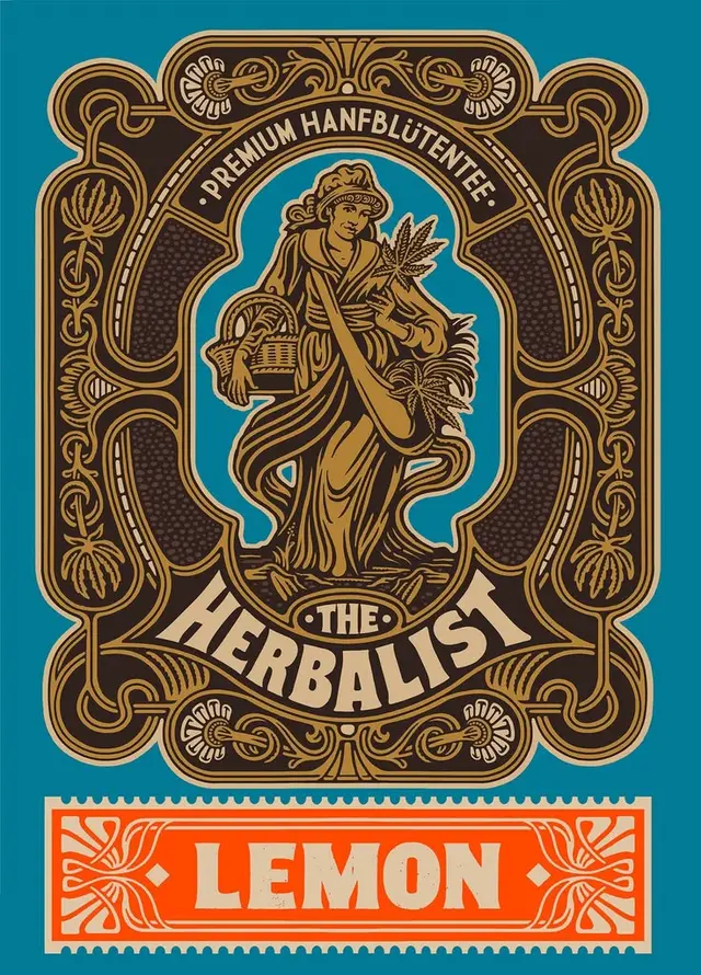 Vintage-style 'The Herbalist' hemp tea label — Lemon