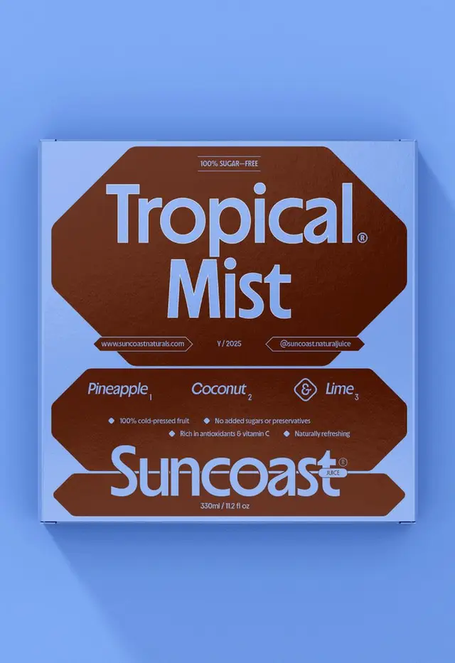 Tropical Mist — Suncoast juice packaging mockup