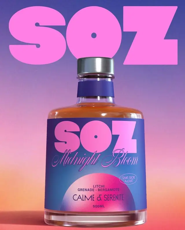 SOZ Midnight Bloom — litchi, grenade & bergamote 500ml bottle packaging