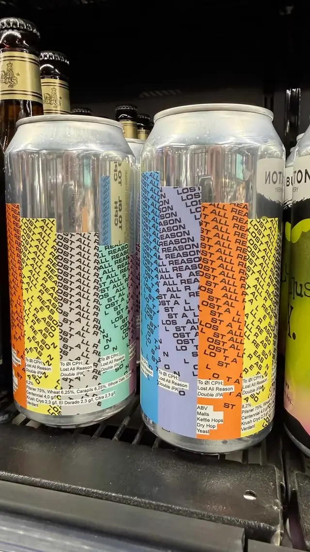To Øl 'Lost All Reason' Double IPA — multicolor striped aluminum can on shelf