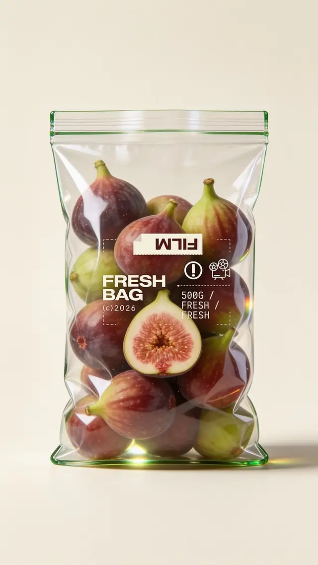 Transparent resealable bag of figs — product packaging mockup