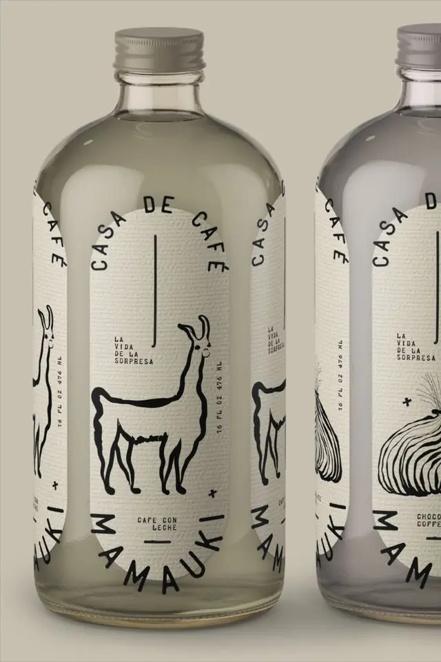 Casa de Cafe — MAMAUKI glass bottle packaging with llama illustration