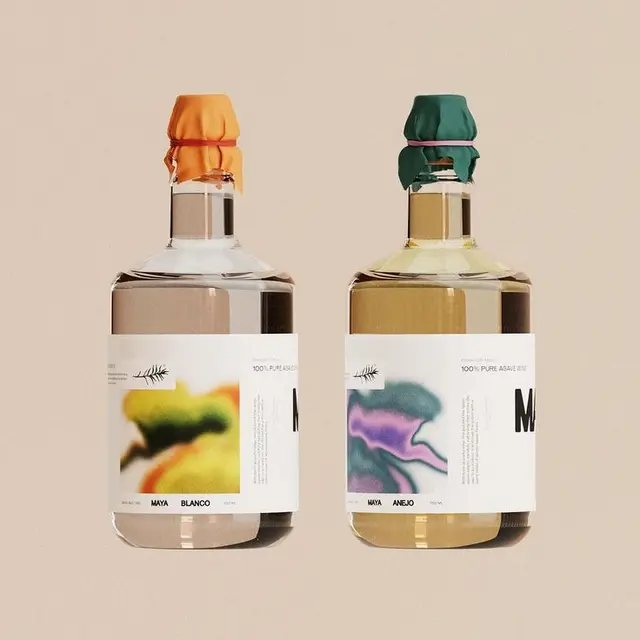 Maya Blanco & Maya Anejo — Minimalist agave spirit packaging with wax-sealed caps