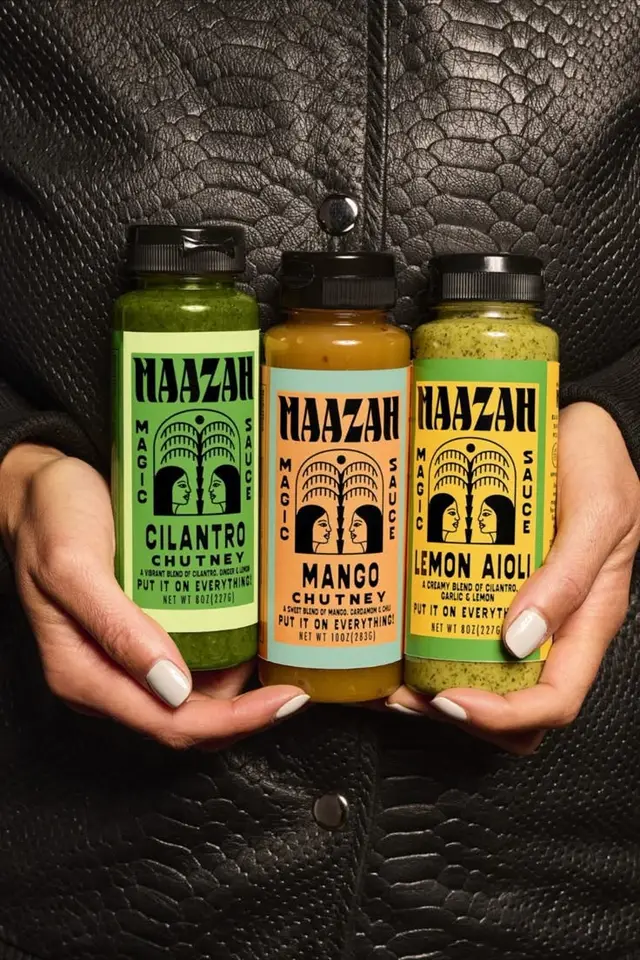 Maazah Magic Sauce trio — Cilantro Chutney, Mango Chutney, Lemon Aioli