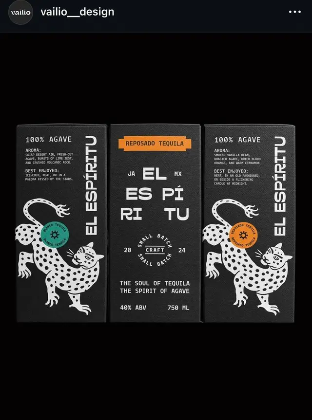 El Espíritu — Reposado Tequila packaging (black textured boxes)