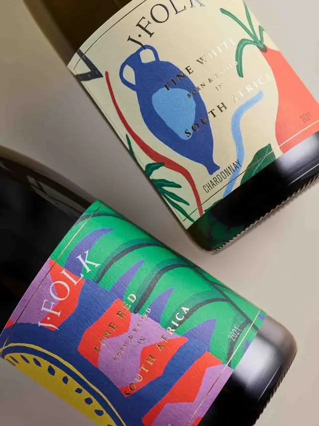 FOLK wine bottles with illustrated South African labels