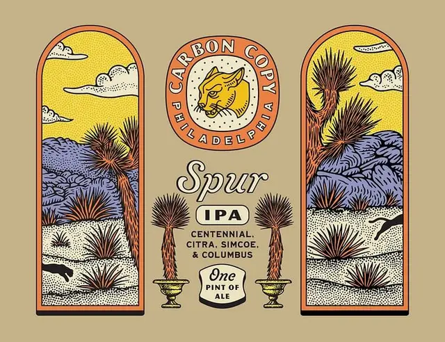 Carbon Copy Philadelphia — "Spur" IPA vintage label with desert triptych