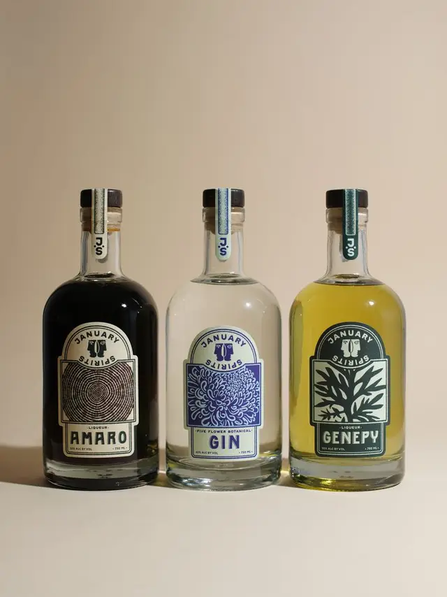 January Spirits — Amaro, Gin, Genepy trio product photo
