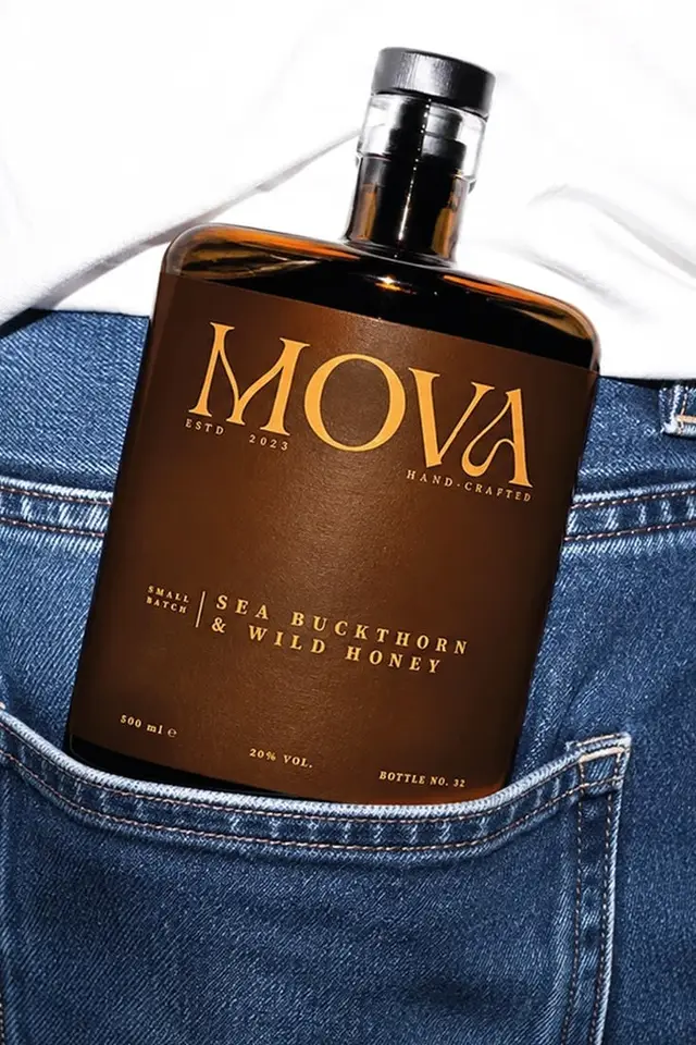 MOVA Sea Buckthorn & Wild Honey bottle in denim pocket