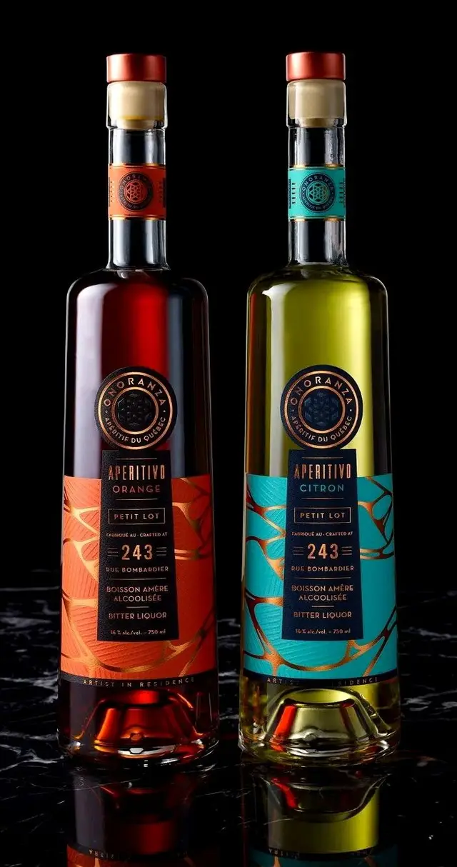 Aperitivo Orange & Citron bottles — Petit Lot 243 packaging with copper foil accents