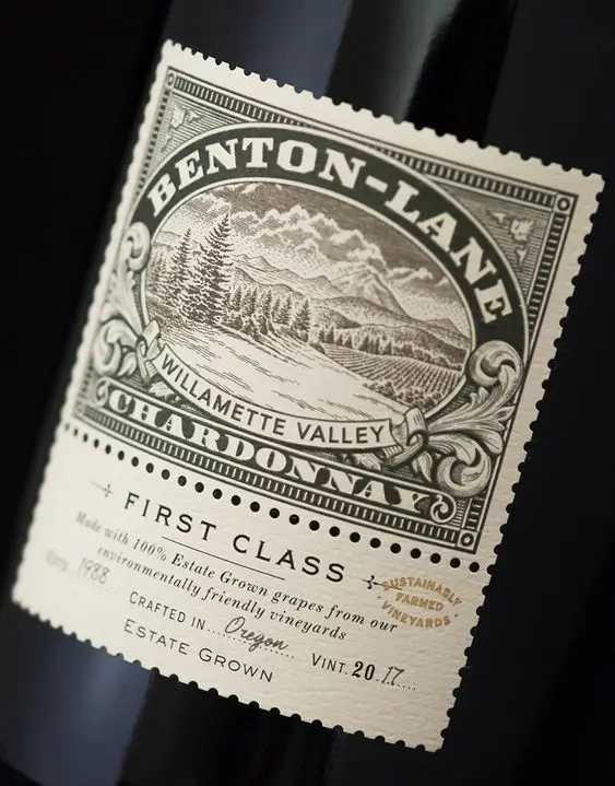 Benton-Lane Willamette Valley Chardonnay bottle with engraved stamp label