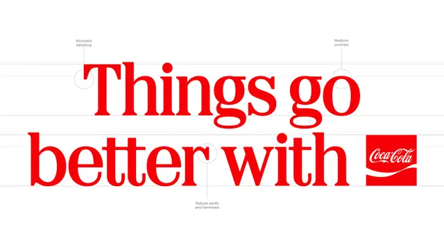 Coca‑Cola design system typographic specimen — large red serif headline