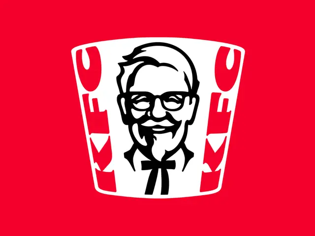 KFC bucket logo — white bucket with stylized black portrait on red background