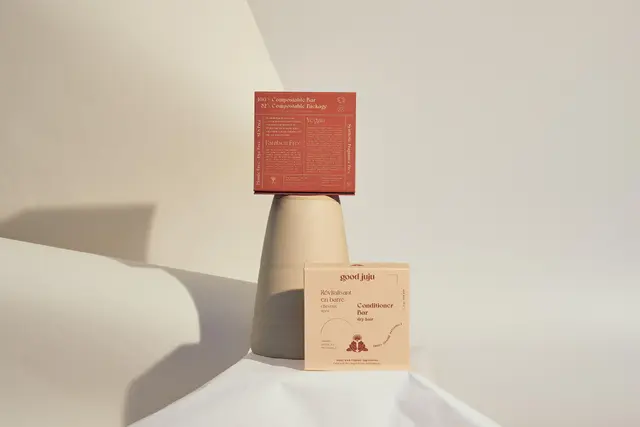 Good Juju conditioner bar — minimalist sustainable packaging photoshoot