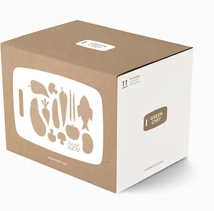 Green Chef meal-kit shipping box — kraft cardboard with white vegetable stencil