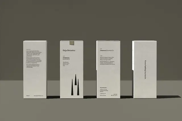 Oeja Botanica — Minimal luxury packaging with abstract geometric motifs