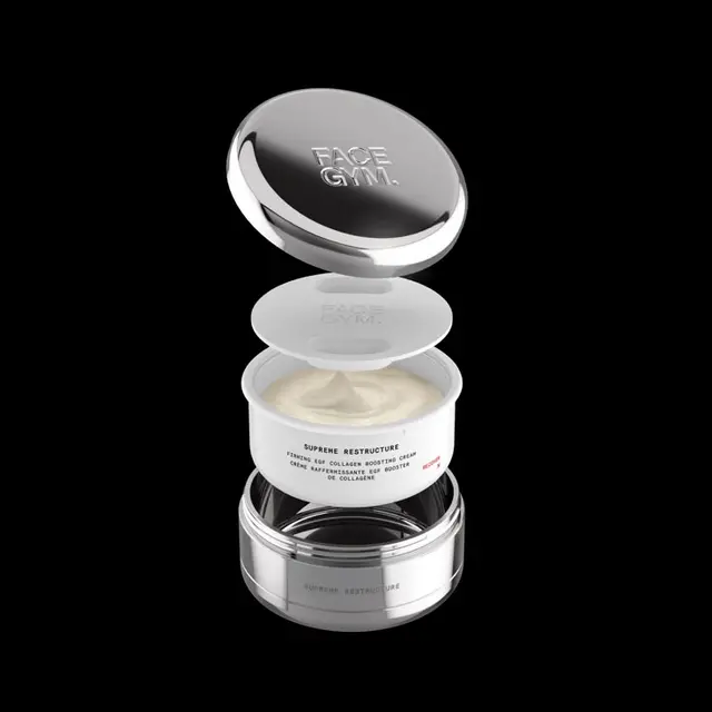 FaceGym sustainable skincare jars with embossed metal lids — Established design