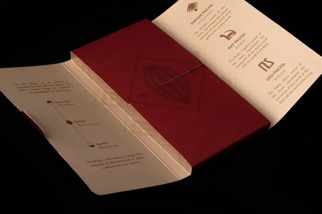 Cacaosuyo Inca‑inspired luxury chocolate packaging — red box with gold diamond label