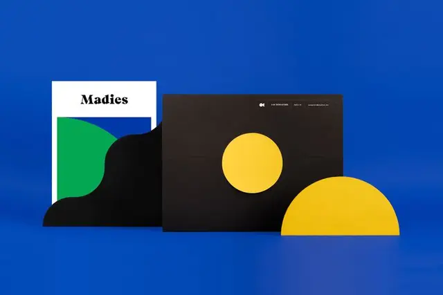 Madies Fruit Snack Packaging — Retro Geometric Color‑Block Design (DIELINE)