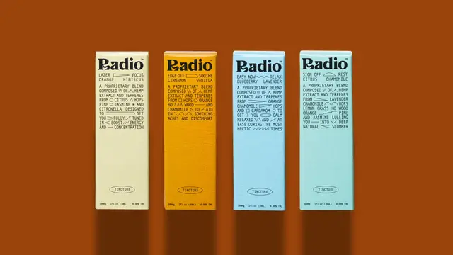 Radio Naturals tincture packaging — four pastel cartons (DIELINE)