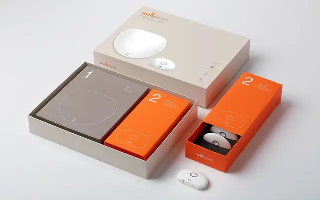 Wally — Home Sensor System packaging with numbered orange and gray boxes