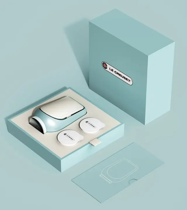 Le Creuset pastel-teal gift-box — 3D packaging mockup (pdf-haus portfolio)