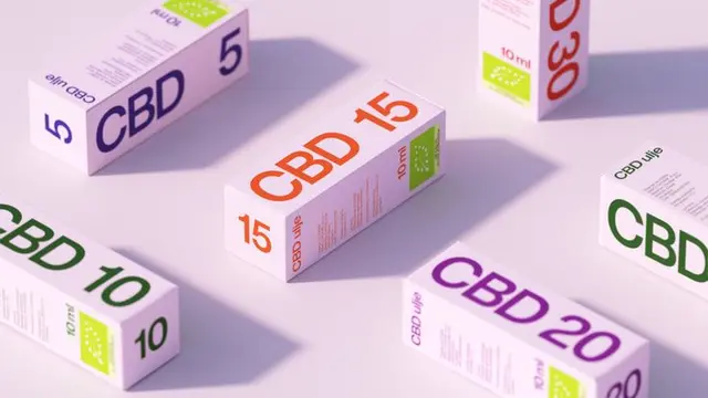 Studio Size CBD Oil packaging — color-coded dosage boxes