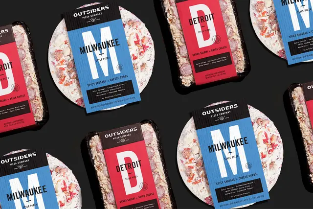 Outsiders Pizza Company — Bold typographic packaging for frozen pizzas (DIELINE)