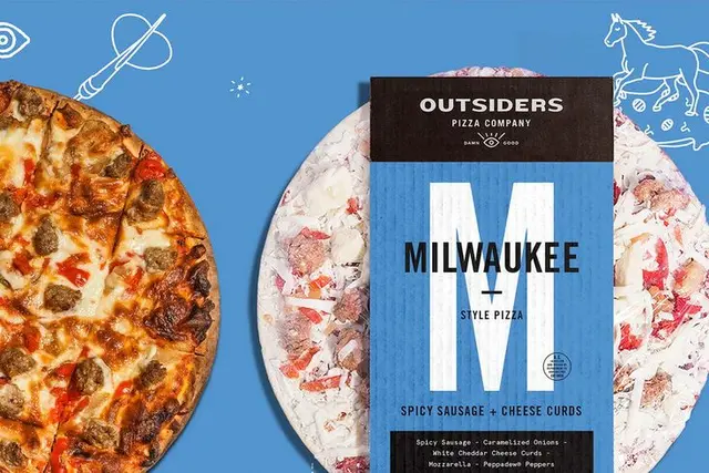 Outsiders Pizza Company — Bold city-name frozen pizza packaging by Zeus Jones