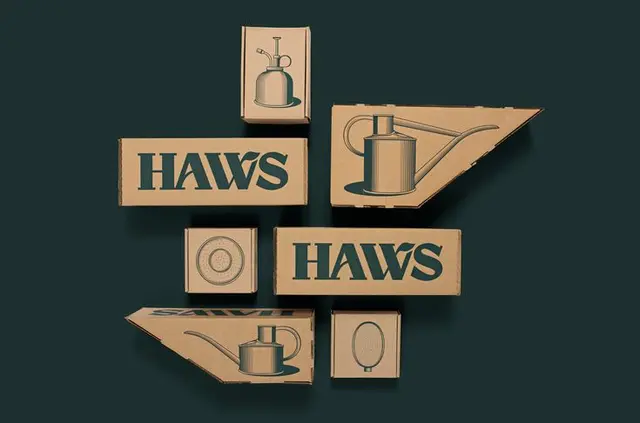 HAWS Watering Cans — Kraft Packaging with Sea‑Green Logotype (DIELINE)