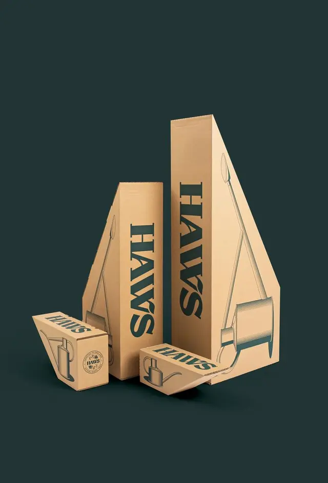 HAWS Watering Cans — Kraft Die‑Cut Packaging with Sea‑Green Wordmark