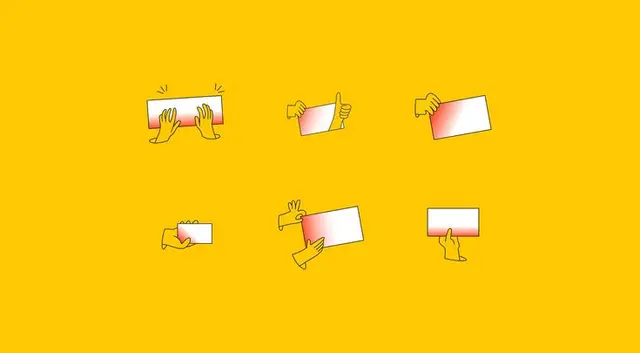 Hand-Held Card Icon Set on Yellow Background