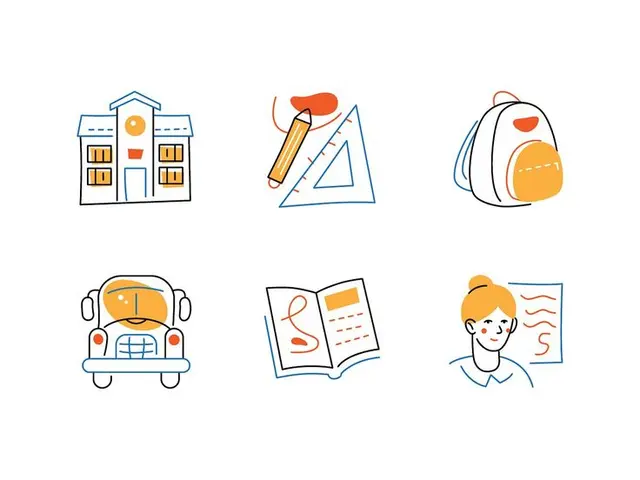 Back-to-School Hand-Drawn Icon Set — School, Bus, Backpack, Book