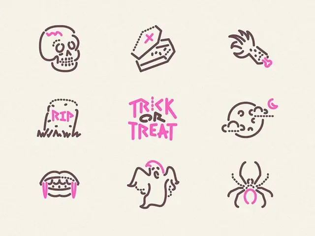 Trick or Treat — Hand-drawn Halloween icon set with pink accents