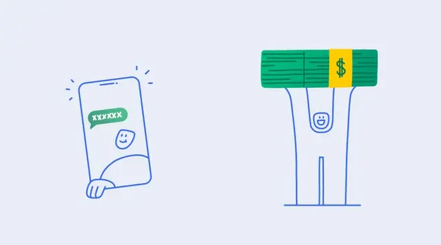Cryptolocally homepage illustration by Ivan Mesaroš — smartphone chat and person holding a