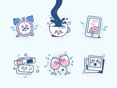 New Year Resolutions — kawaii icon set