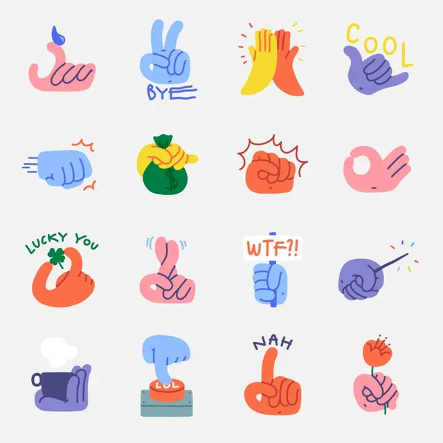 Handy Hands sticker pack — colorful hand-gesture illustrations by Ivan Mesaroš