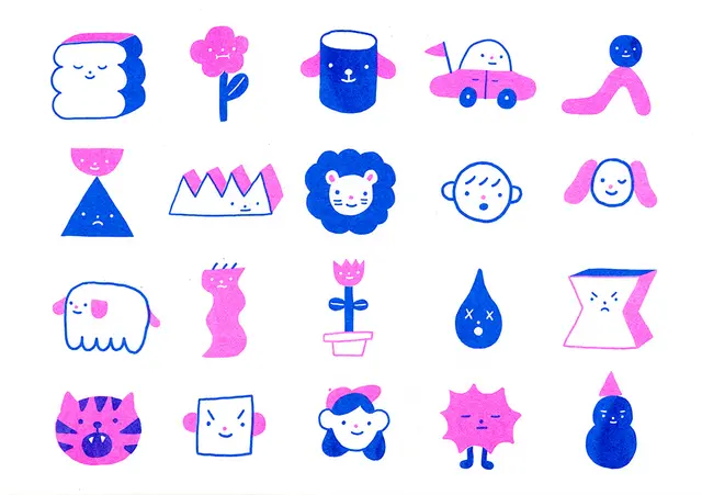 Jennifer Xiao — "some of my friends" two-color character icon sheet (magenta & cyan)