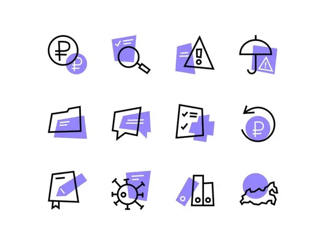 Purple-accent Finance & Documents Icon Set — 3x4 Grid