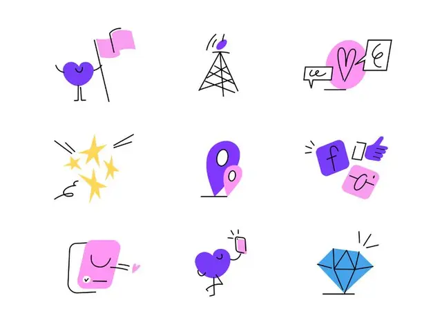 Badoo illustration set — 3x3 playful icon grid